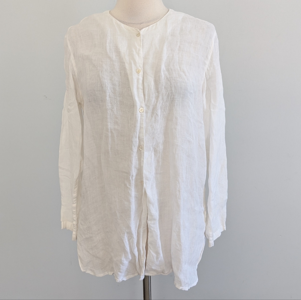 Vintage Women's J.Crew linen tunic blouse, early 1990s White Thin Medium - Picture 1 of 8